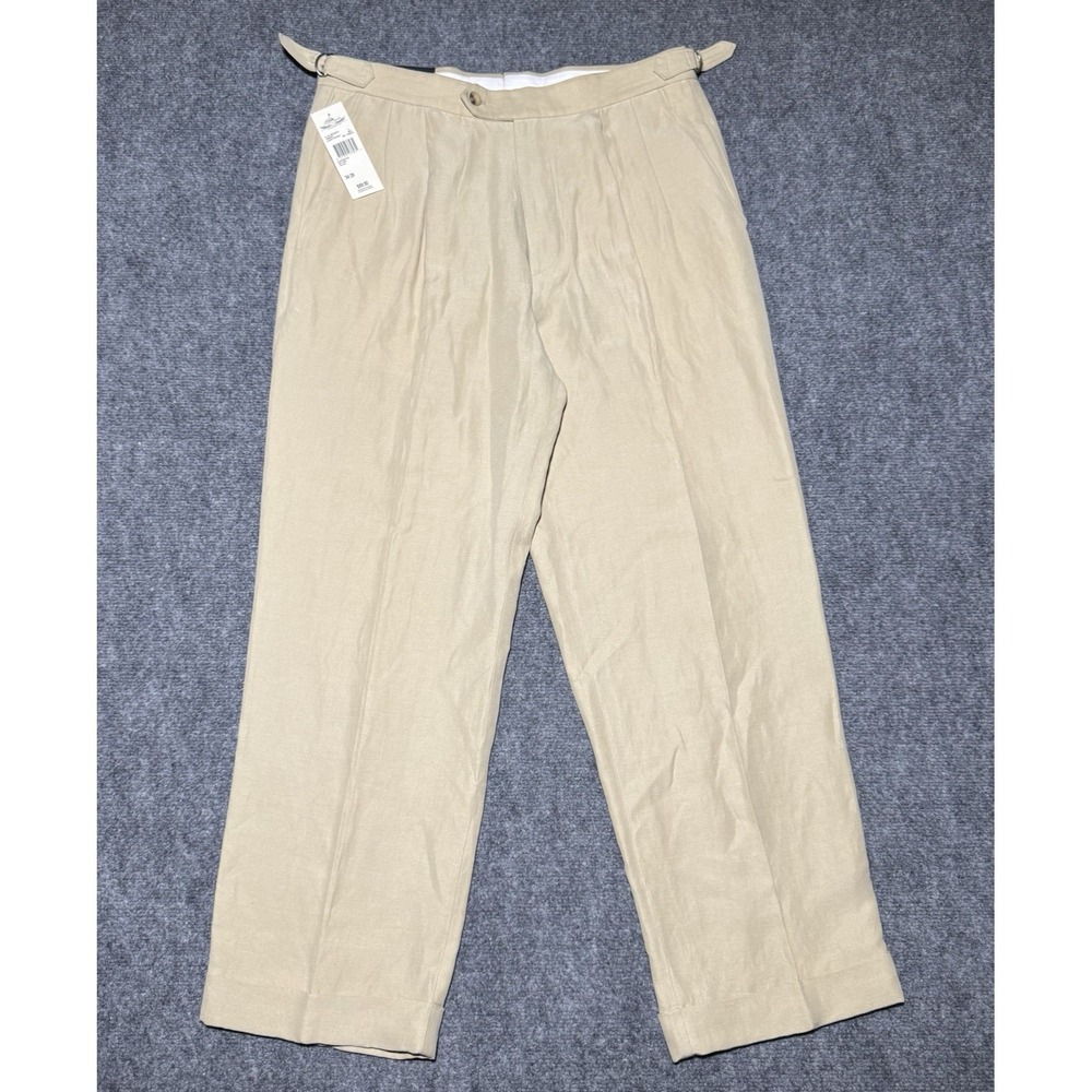 Palm Beach Collections Silk & Linen Trouser Pants Beige Pleated Men 34x29 NWT
